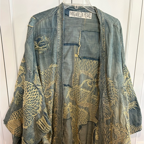 Magnolia Pearl Jackets & Blazers - EUC Magnolia Pearl Denim Dragon Daishi Kimono Embroidered coat jacket.